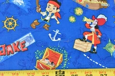 By 1/2 Yd, Jake and the Treasure Map on Blue Quilt Cotton, Disney/Springs, P6575