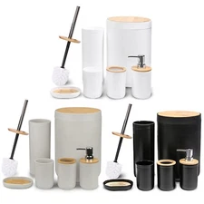 Bamboo Bathroom Accessory Set, 6 Pieces Bath Set for Decorative Countertop Home