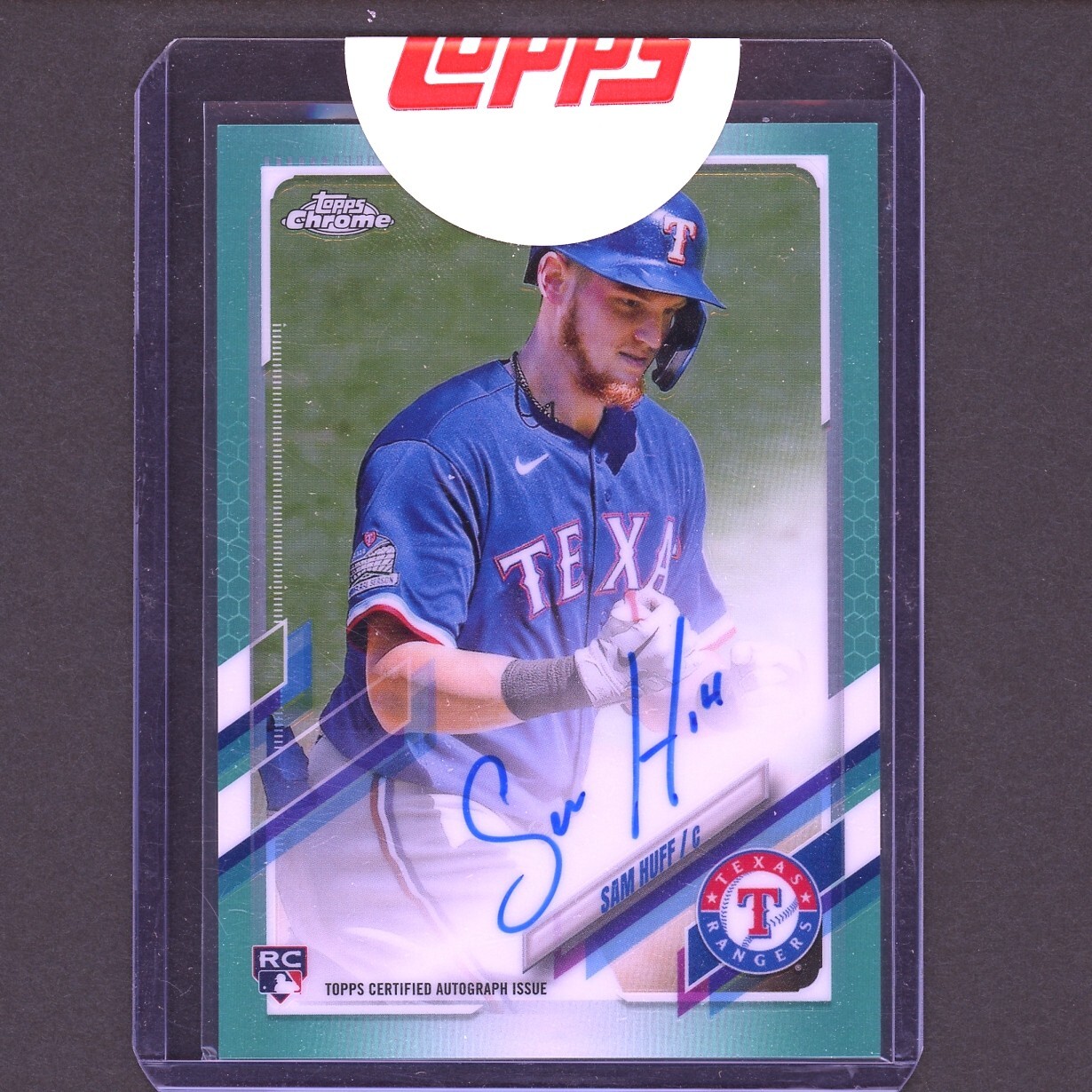 2021 Topps Chrome Sam Huff Rookie Auto Aqua Refractor /199
