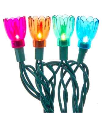 Kurt Adler UL10-Light Multicolored Tulip Light Set Vintage Retro Style 22.6 Ft.