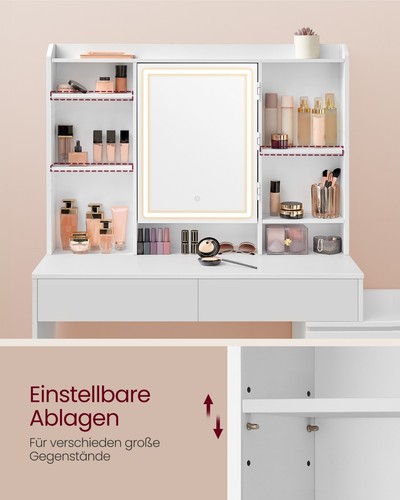 VASAGLE Schminktisch mit LED-Beleuchtung einstellbare Helligkeit mit Schublade - Bild 13 von 17