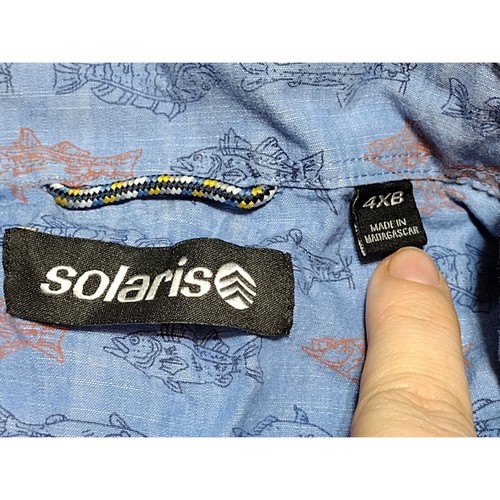 Solaris Men's Outdoor Blue Fish Print Shirt Short Sleeve Button Up Size 4XB B - Picture 2 of 6