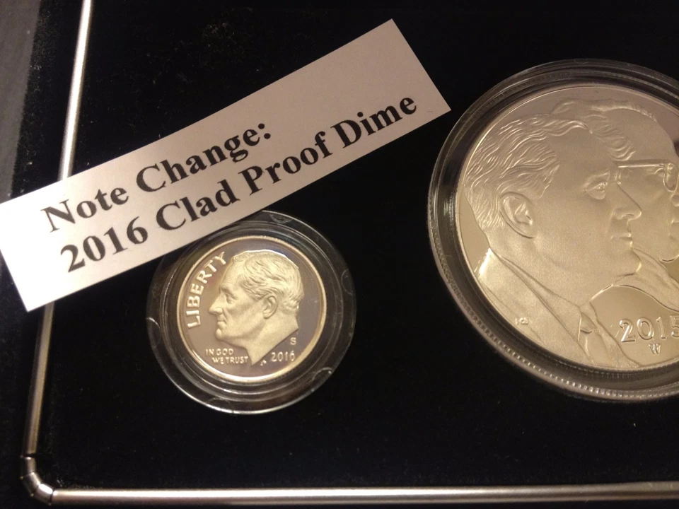 W March of Dimes Set 2015 Dollar 2014 S Clad & 90% Silver Proof Dime No Reverse - Image 3 of 4