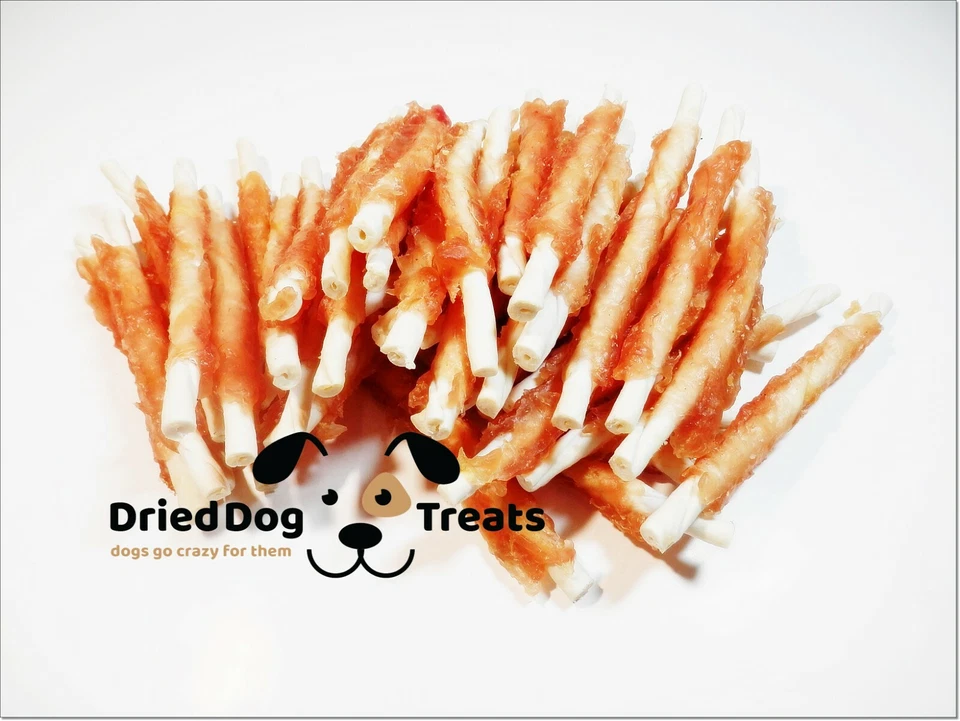 DRIEDDOGTREATS Dried Dog Treats Rawhide Chicken Wrapped Jerky Beef Twists 7- 10sticks/100g