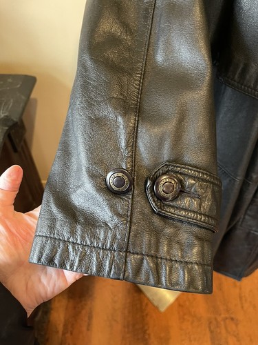 Leather Trench Coat Sz XL THINSULATE 3M Remove Liner Black Womans Wilson’s Vntg - Picture 3 of 24