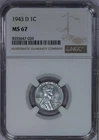 1943-D Lincoln Wheat Cent 1c NGC MS67 - Fresh Coin and Holder!