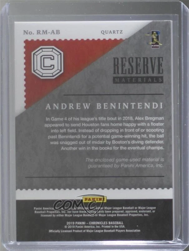 2019 Panini Chronicles Reserve Materials Quartz /10 Andrew Benintendi #RM-AB - Image 2 of 2
