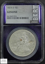 1874 S Chopmarked Trade Silver Dollar $1 Chop Mark Bert Holder NGC Genuine