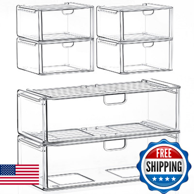 caktraie Acrylic Storage Drawers Set of 6, Clear Makeup Organizer, Plastic Organ