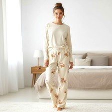 Joyspun Women  s Velour Sleep Pants Wide Leg Teddy Bear Print Plush Pajamas