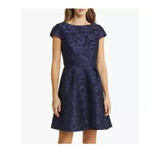 NWT Eliza J Metallic Floral Jacquard Fit & Flare Mini Dress Blue Size 10