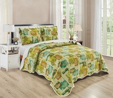 3-Piece California Cal King Size Wave Edged Oversized Quilt Set 120 inch X 10...