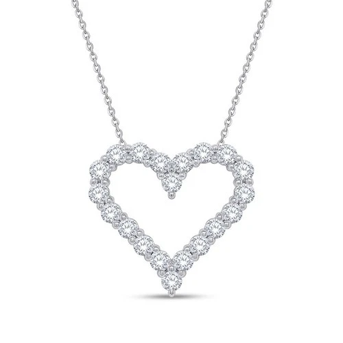 1.00Ct Diamond Heart Pendant 14k Gold Lab Grown 3/4" Tall Necklace