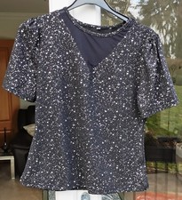 A size Small ladies short sleve Black & Silver Sparkly Top