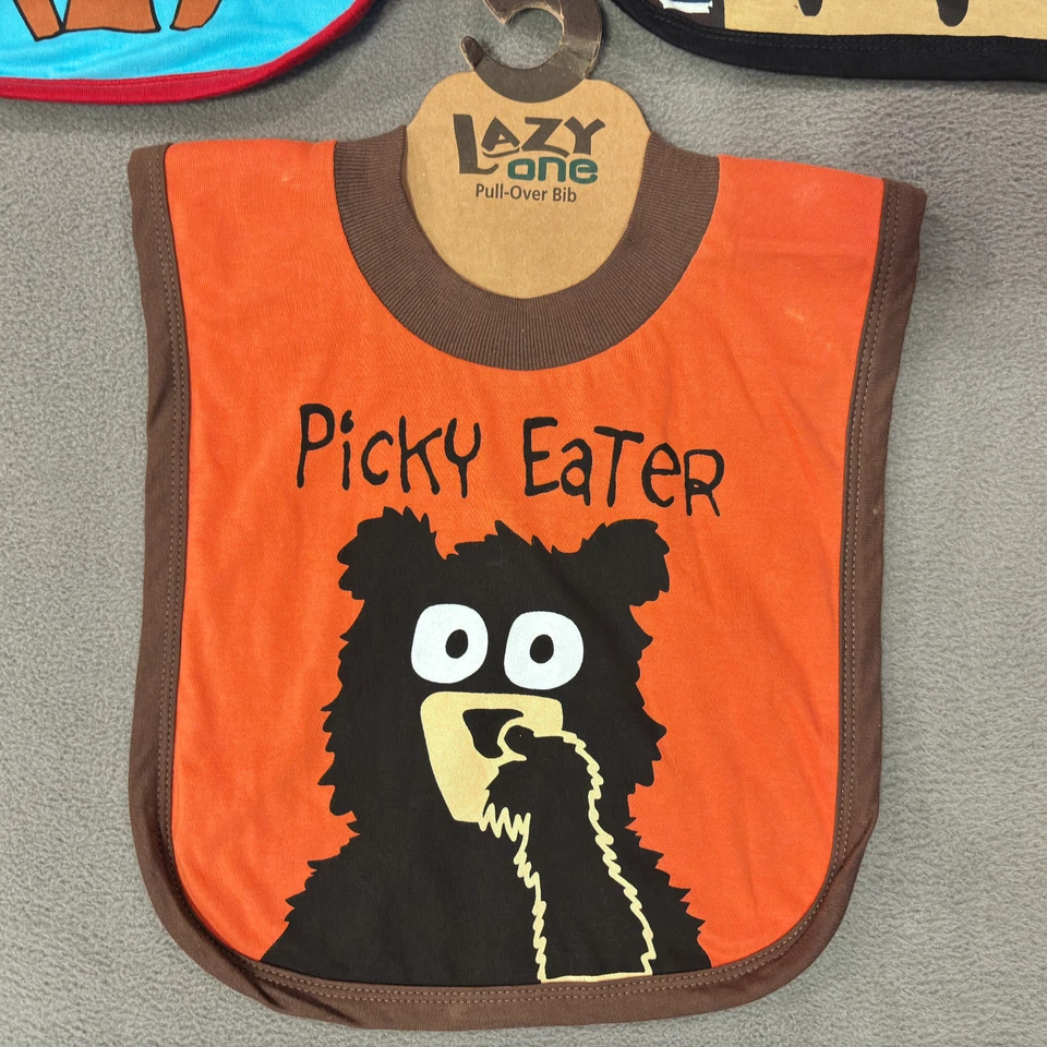 Lazy One Baby Bib Set of 3 Funny Animal Designs Moose Bear Horse Pullover - Image 2 of 4