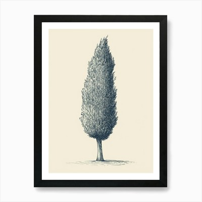 Cypress Tree Minimalistic Drawing 1 Framed Wall Art Poster Canvas Print Picture