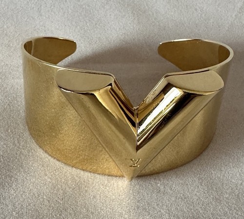 Original Louis Vuitton Armreif Armband Essential "V" goldfarbenes Metall Logo - Bild 1 von 5