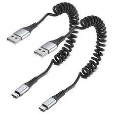 Coiled USB C Cable,2pcs USB Type C Coiled Cable Car Short Retractable Cable NEW
