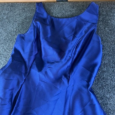 Adrianna Papell Mikado Evening Gown Dress Womens 10 Blue Pleated Front Back Zip