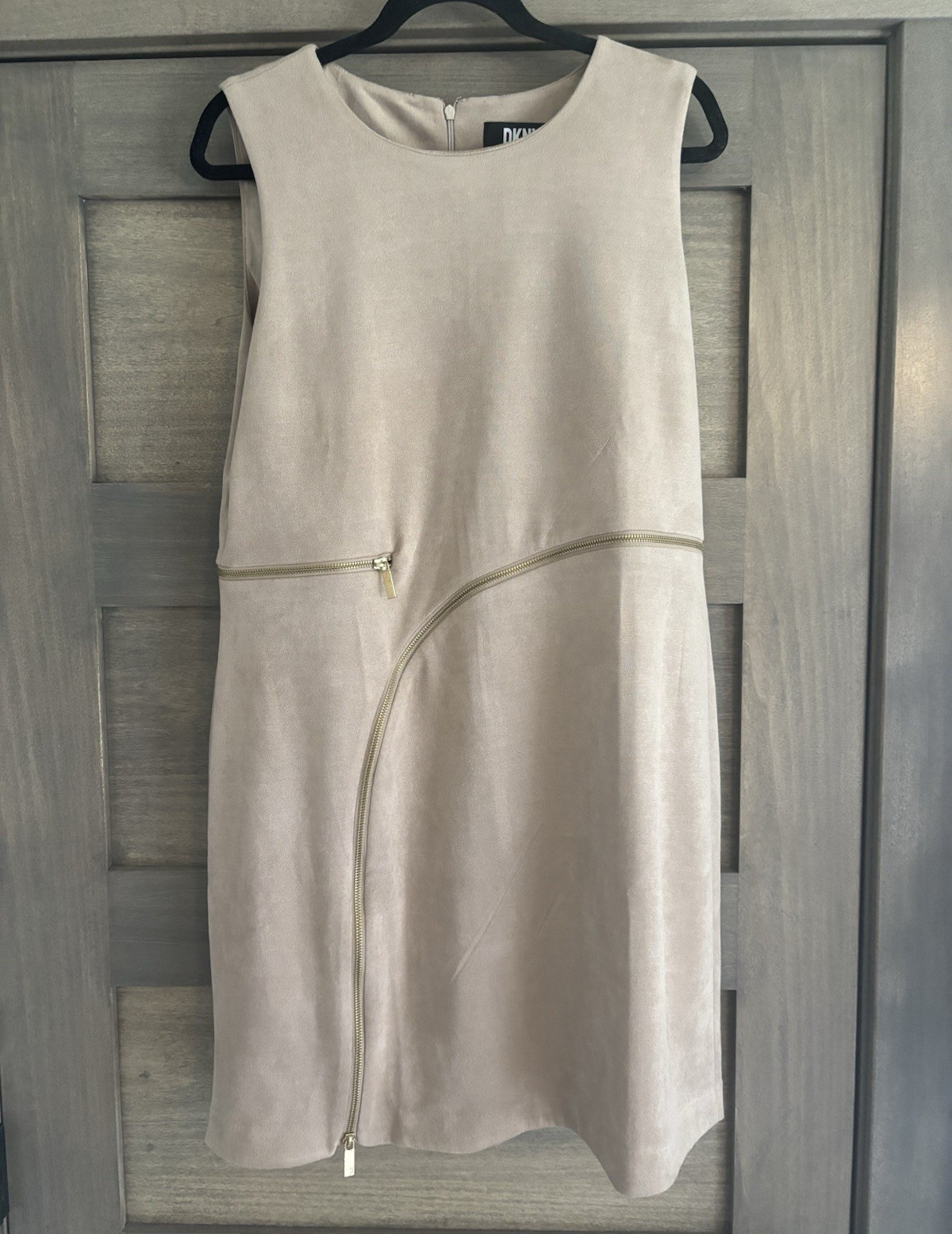 DKNY Women’s Beige Sheath Dress Size 14 Sleeveless Round Neck.