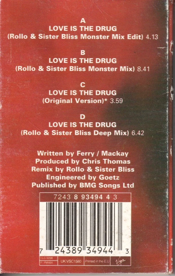 Roxy Music Love Is the Drug cassette UK Virgin 1996 cassette single in card - Image 2 of 2