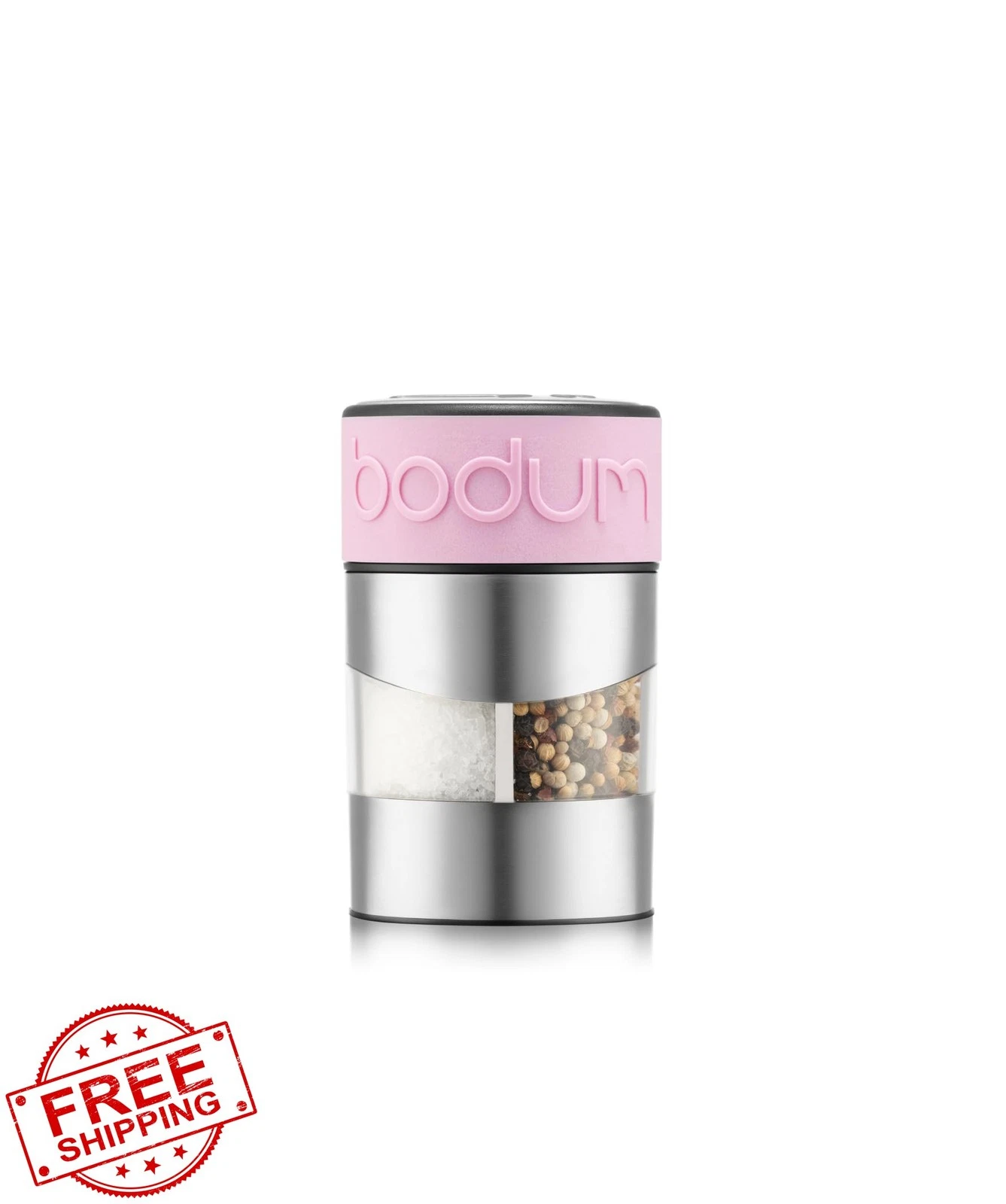 Bodum Twin Salt Pepper Grinder, Stainless Steel Bubblegum Silicone
