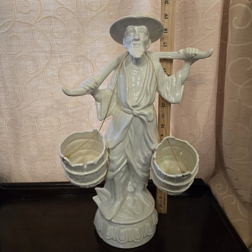 Vintage Orientalischer Mann Wasserträger Weiß Porzellan Statuette Japan, 1970er, 19" MCM - Bild 2 von 10