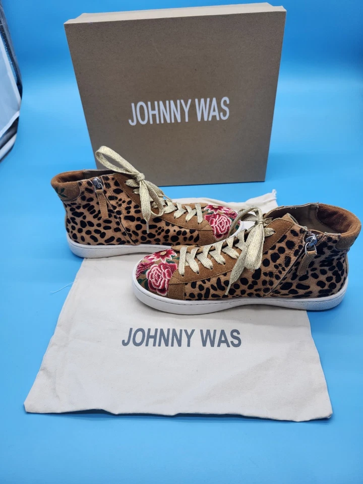 Tênis Johnny Was bordado leopardo cano alto feminino tamanho 7 – camurça... - Imagem 4 de 4