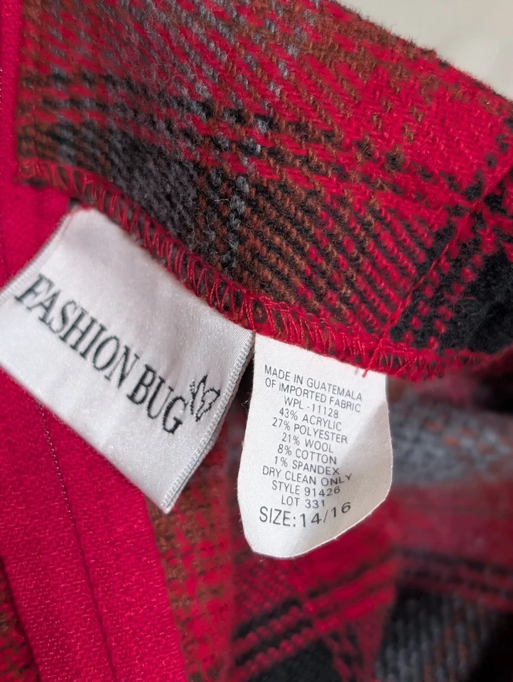 Vtg Fashion Bug Y2K 90s Red Plaid Mini Skirt Sz L 14/16 Preppy Academia Grunge - Image 4 of 4