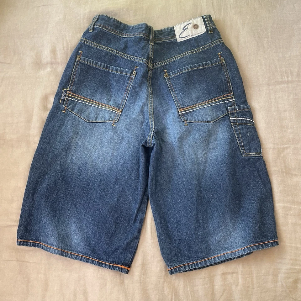 ENYCE Vintage Jean Shorts Y2K Embroidered Grunge Jorts Size 32 Skate Baggy Denim - Image 2 of 4
