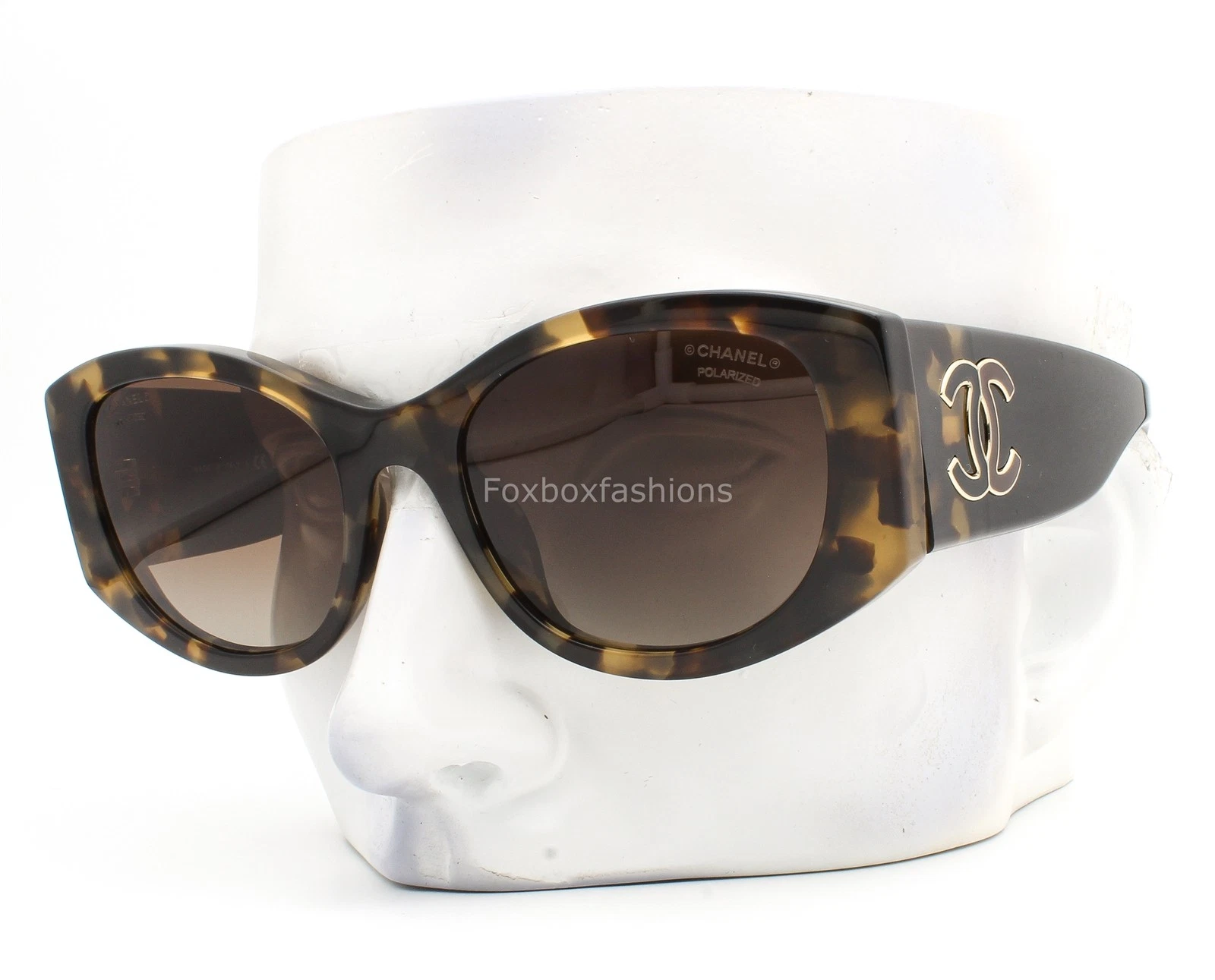 Chanel Sunglasses ch5524A 1770/S9 Brown Tortoise Black Gold CC Polarized w/case