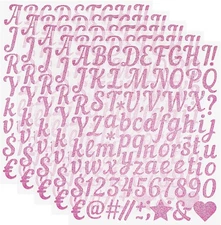 5 Sheets/435 Pieces Glitter Letter Stickers, 1 Inch Pink Vinyl 