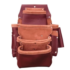 SiteGear 11 in. 4 Pocket Top Grain Leather Nail and Tool Pouch in Brown 51-15062