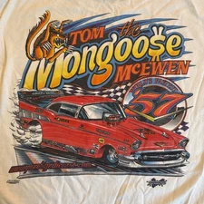 Vintage Tom McEwen The Mongoose Tee Shirt Adult XXL Hanes Beefy T Used