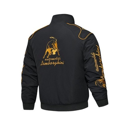 AUTOMOBILI LAMBORGHINI ブラックジャケット Black Lamborghini Racing Jacket – Luxury Embroidered Bull Logo