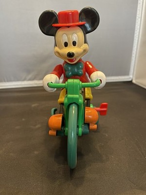 The Walt Disney Company Vintage Mickey Mouse Wind-up Tricycle Toy Red Hat Green 