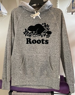 Roots Canada Hoodie mens Medium Gray Salt Pepper Beaver Logo Classic Outdoor