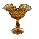 Fenton Hobnail Compote Dish Amber Glass Ruffled Candy Bowl Vintage Pedestal MCM