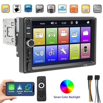 Upgrade 1 Din 7'' Car Stereo Head Unit Apple Carplay Android Auto BT Player USB