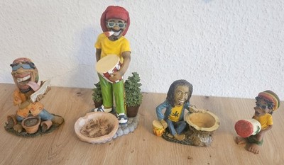  4er Set Rasta Figuren Jamaika - Bob Marley Stil - Reggae Deko - Handbemalt