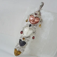 Sajen 4 Goddess Face Silver Pendant Gemstone Goldstone Tigers Eye Garnet Citrine