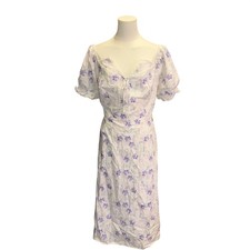 Scoop Womens XXL Purple Floral Puff Sleeve Smocked Back Midi Dress White Lace