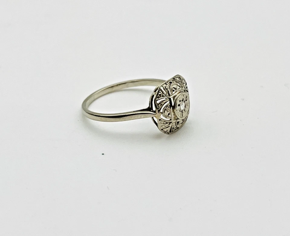 Bague ancienne Art Déco en or blanc 18 carats  – motif ajouré – 609004 - Photo 3/4