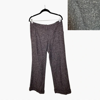 Trina Turk Gray Herringbone Wide Leg Trousers Career Tailored Size 8
