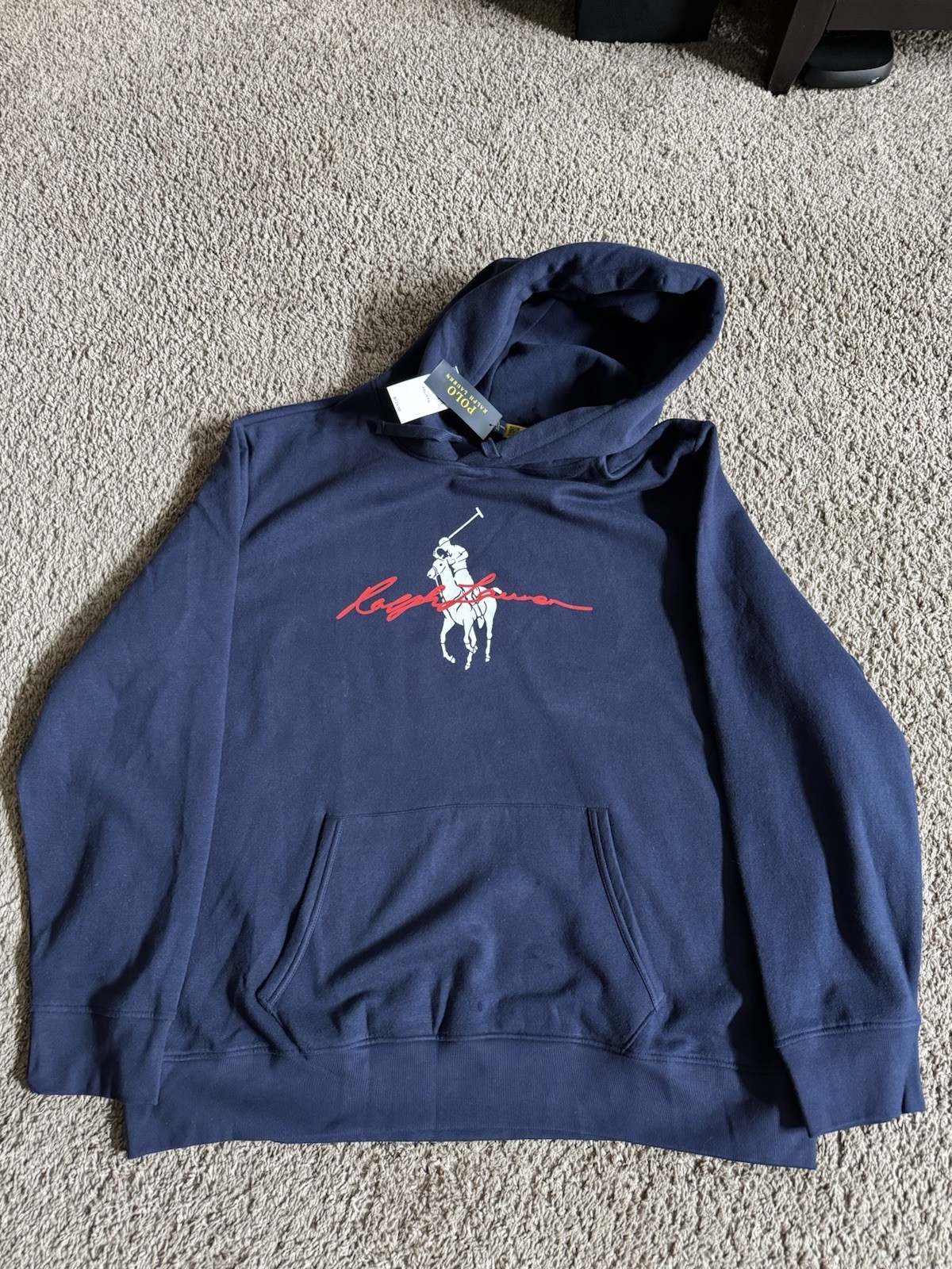POLO RALPH LAUREN Uomo TG 2XL Alta Navy Felpa con Cappuccio Big Pony RALPH LAUREN Scritta