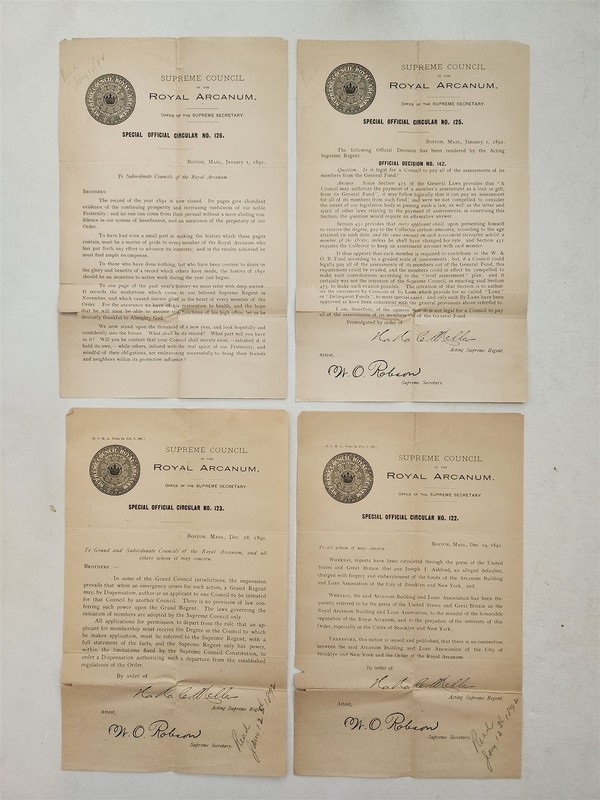 1891–92 antique ROYAL ARCANUM circulars boston ma Supreme Council ephemera