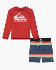 NWT Quicksilver SZ 5 Boy Long Sleeve Swim Rash Guard UPF 50 Shirt Shorts 2 Piece