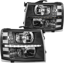 Pair LED DRL Headlights Compatible with 07-13 Chevy Silverado 1500 07-14 Silvera