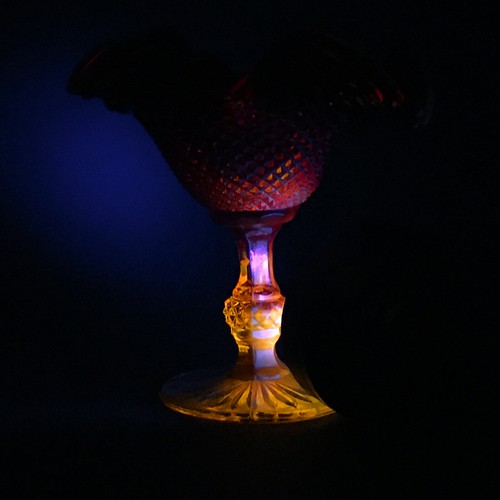 Jeannette Glass Red Amberina Diamond Point Ruffled Compote Dish CADMIUM GLOW - Picture 2 of 9