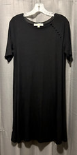 LOFT Ann Taylor Black Swing Dress Short Sleeves Button Accent Women's Size M